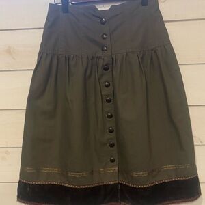 Cynthia Steffe Olive A-Line Skirt with Button Detail